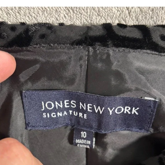 Jones New York A-Line Midi Skirt Size 10 Black Velvet Burnout Damask Gothic Y2K - Picture 3 of 12